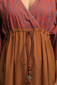 Brick-Orange V Neck Front Tie Kaftan dress image 5