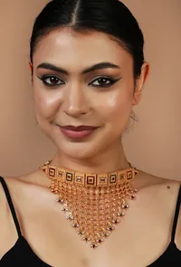 Meenakari Rajwadi Guluband with Gold Jhalar Work image 1