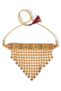 Meenakari Rajwadi Guluband with Gold Jhalar Work image 2