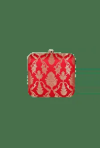 Red Brocade Box Clutch with Sling (6.5 X 2 X 6) image 2