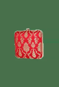 Red Brocade Box Clutch with Sling (6.5 X 2 X 6) image 3