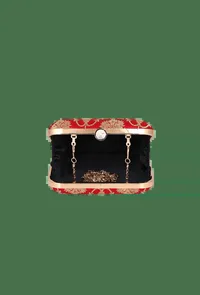 Red Brocade Box Clutch with Sling (6.5 X 2 X 6) image 4