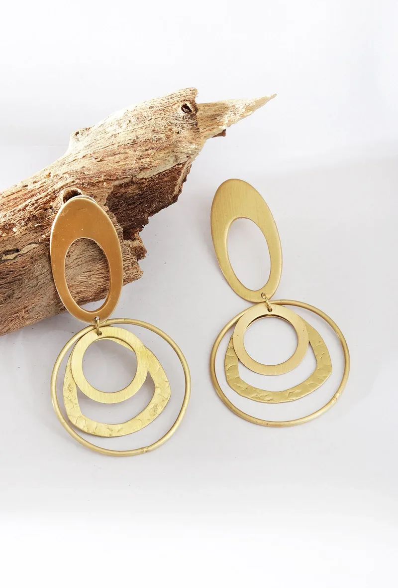 Golden Double Hoop Drop Earrings