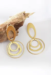 Golden Double Hoop Drop Earrings image 1