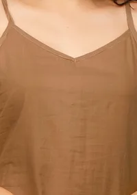 Set of 2: Brown Cotton slip Kurta with Brown straight Cotton Pants image 5