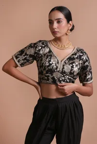 Black Color Raw Silk Embroidered Blouse image 1