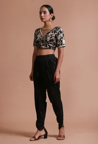 Black Color Raw Silk Embroidered Blouse image 2