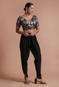 Black Color Raw Silk Embroidered Blouse image 3