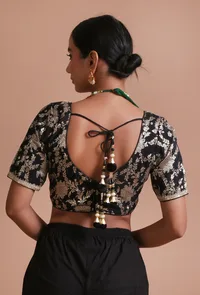 Black Color Raw Silk Embroidered Blouse image 6