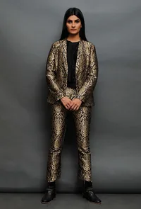 Set Of Black Brocade Blazer And Pant With Dupion Top image 1
