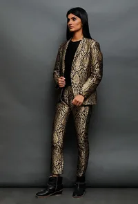 Set Of Black Brocade Blazer And Pant With Dupion Top image 2