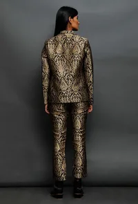 Set Of Black Brocade Blazer And Pant With Dupion Top image 3