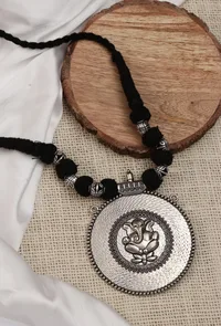 Rustic Charm: Ganesha Silver Pendant with Tribal Dori image 2