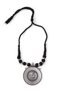 Rustic Charm: Ganesha Silver Pendant with Tribal Dori image 3