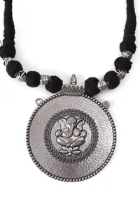 Rustic Charm: Ganesha Silver Pendant with Tribal Dori image 4