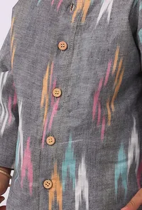 Set of 2:Grey Ikat Kurta With white Dhoti pants image 5