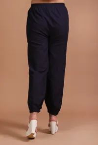 Set Of 2: Navy Blue Cotton Solid Plain Dress & Pant Set image 5