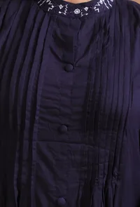 Set Of 2: Navy Blue Cotton Solid Plain Dress & Pant Set image 6