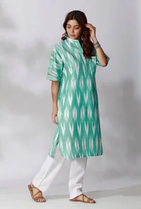 Aquamarine Green Ikkat Kurta image 2