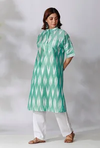 Aquamarine Green Ikkat Kurta image 3
