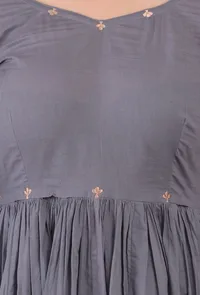 Grey embroidered Cotton Solid Gathered and flared Kurta image 5
