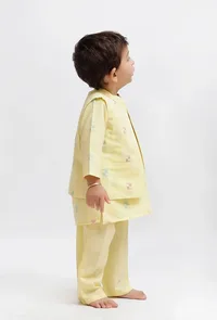 Set Of 3:  Yellow Dobby Kurta and Yellow Pant with Yellow Dobby Nehru Jacket image 2