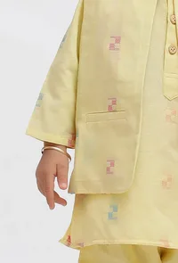 Set Of 3:  Yellow Dobby Kurta and Yellow Pant with Yellow Dobby Nehru Jacket image 4