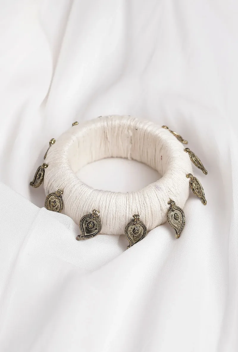 White Thread Wooden Bangles