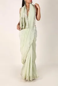Pastel Green Chanderi Silk Cotton Saree with Gota Embroidery image 1