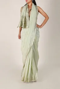 Pastel Green Chanderi Silk Cotton Saree with Gota Embroidery image 2