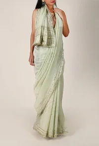 Pastel Green Chanderi Silk Cotton Saree with Gota Embroidery image 3