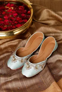 Firozi Hand Embroidered Silk Juttis image 1