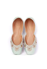 Firozi Hand Embroidered Silk Juttis image 2