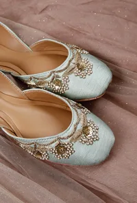 Firozi Hand Embroidered Silk Juttis image 3