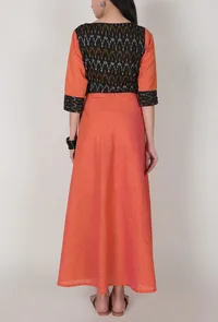 Side Button Orange and Black Ikat Maxi dress image 2
