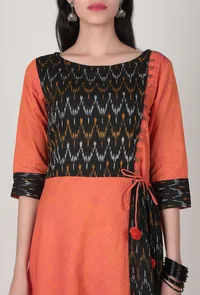 Side Button Orange and Black Ikat Maxi dress image 3