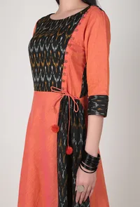 Side Button Orange and Black Ikat Maxi dress image 4