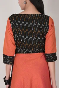 Side Button Orange and Black Ikat Maxi dress image 5