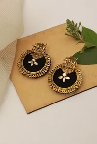 Handcrafted Designer Elephant Shaped Stone Work Fabric Earring image 1