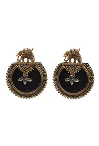 Handcrafted Designer Elephant Shaped Stone Work Fabric Earring image 2