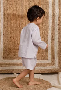 Set Of 2: Light Grey Mul Mul Short Kurta With Light Grey Short image 2