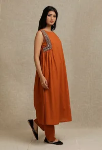 Orange Rust side Gather Kurta with Embroidery Details image 2