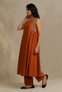 Orange Rust side Gather Kurta with Embroidery Details image 3