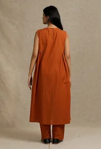 Orange Rust side Gather Kurta with Embroidery Details image 4