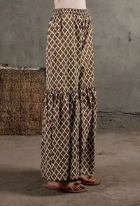 White And Brown Hand Block Printed Cotton Shararas image 2