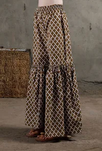 White And Brown Hand Block Printed Cotton Shararas image 3