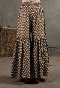 White And Brown Hand Block Printed Cotton Shararas image 4