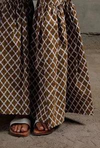 White And Brown Hand Block Printed Cotton Shararas image 5