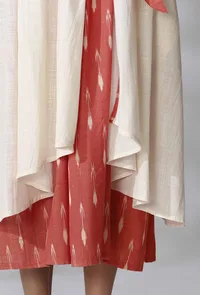 Off White Sleeveless Shrug With Orange Ikkat Detailing And Orange Ikkat Belt image 6