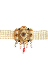 Rajwada Ivory Meenakari Pearl Jewelry Set image 4